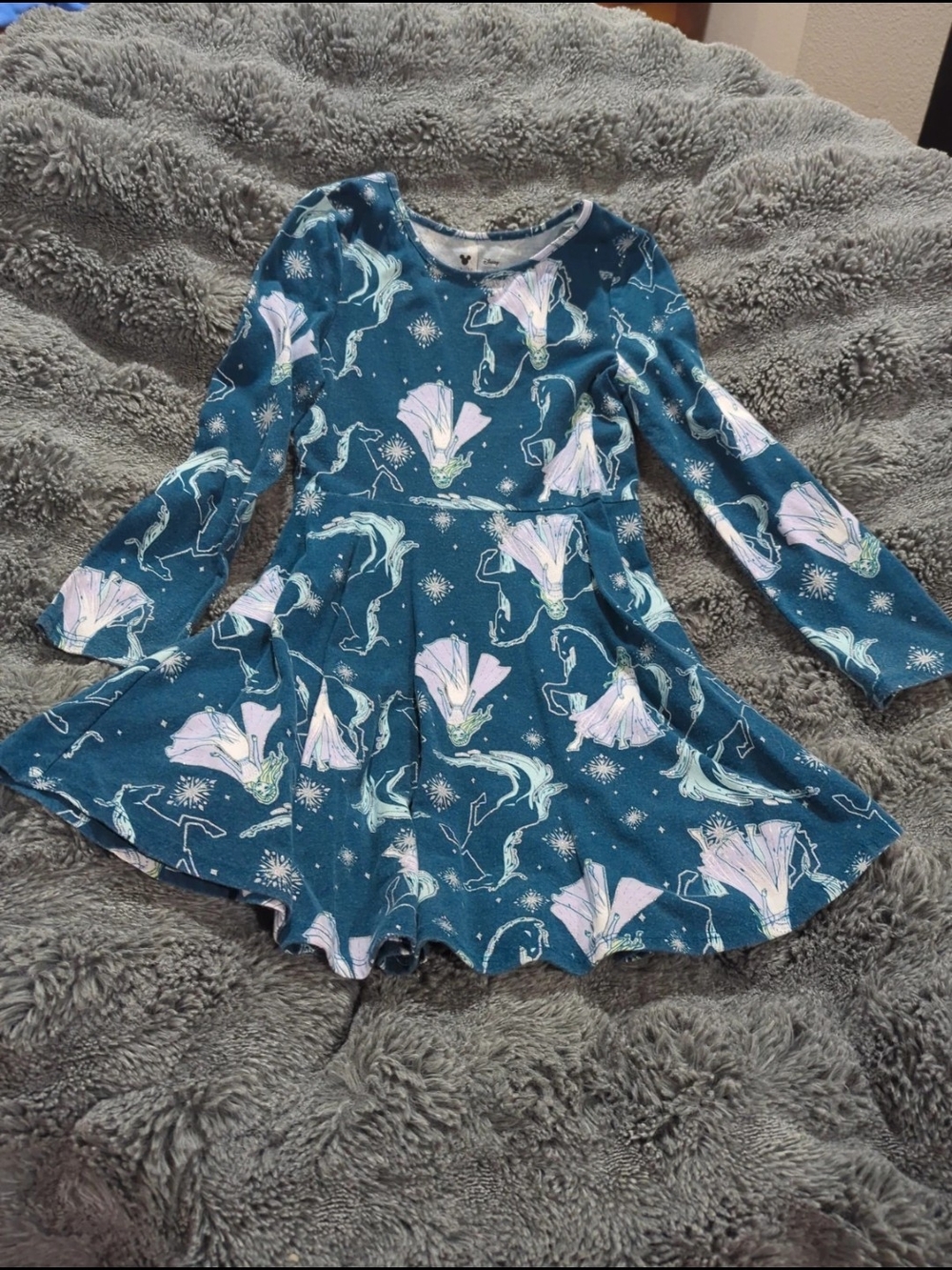 Disney Teal Elsa Long-Sleeve Floral Twirl Dress